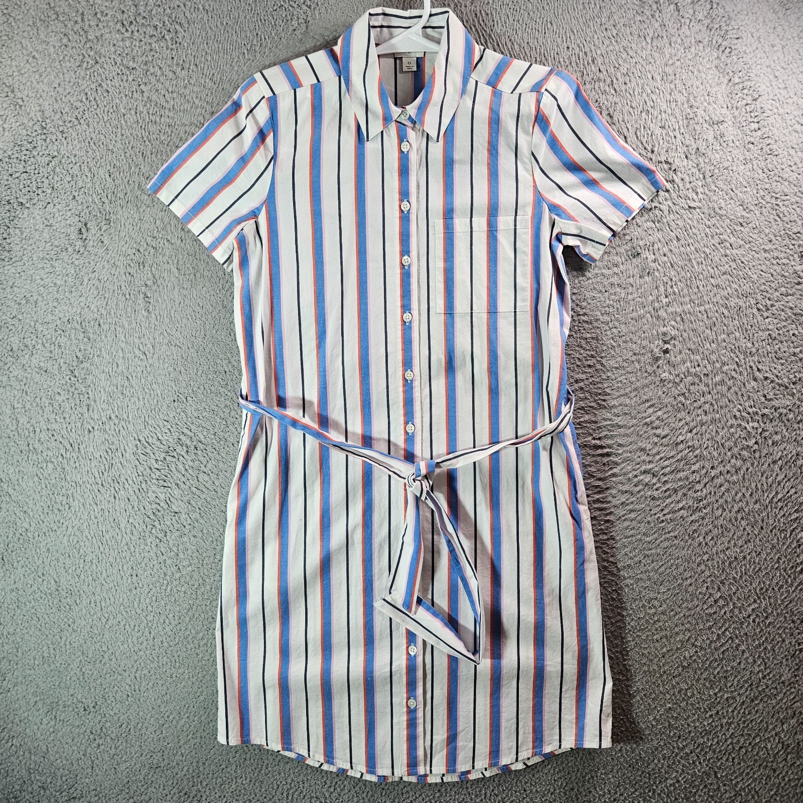 New J Crew Shirt Dress Women Size 0 Short Seeve Button Up Whtie Striped